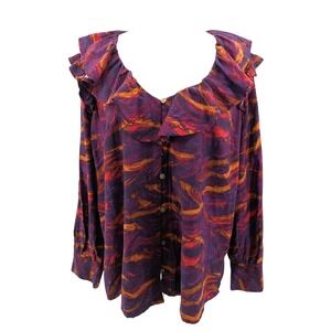 Boho Ruffle Blouse Terra Sky Abstract Print Peasant Top 0X NWT Plus